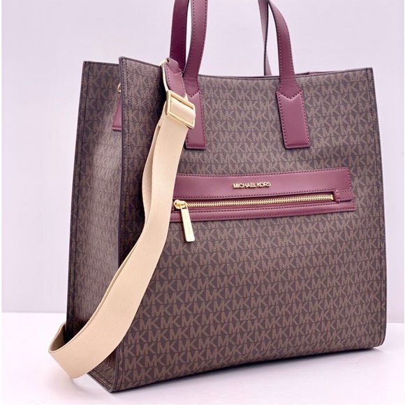 Michael Kors Kenly Large Logo Tote Shoulder Bag and Wallet Set Merlot - Picture 2 of 11